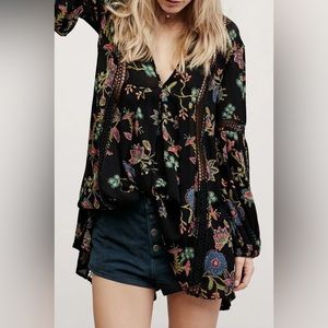 Floral Free People Tunic Crochet Inserts S